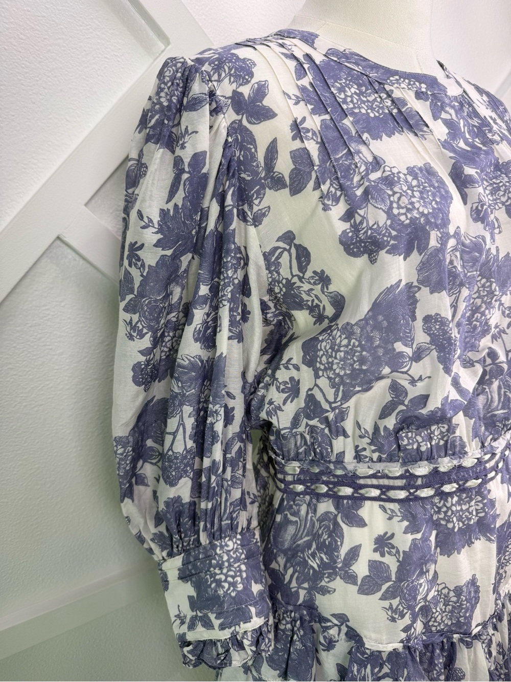 LoveShackFancy Lorelei Ruffle Floral Silk Blend Mini Dress Blue White Size 8 - Picture 5 of 16